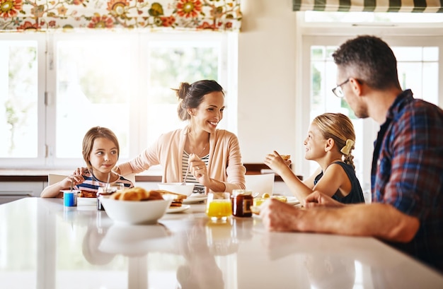 Happy family at table